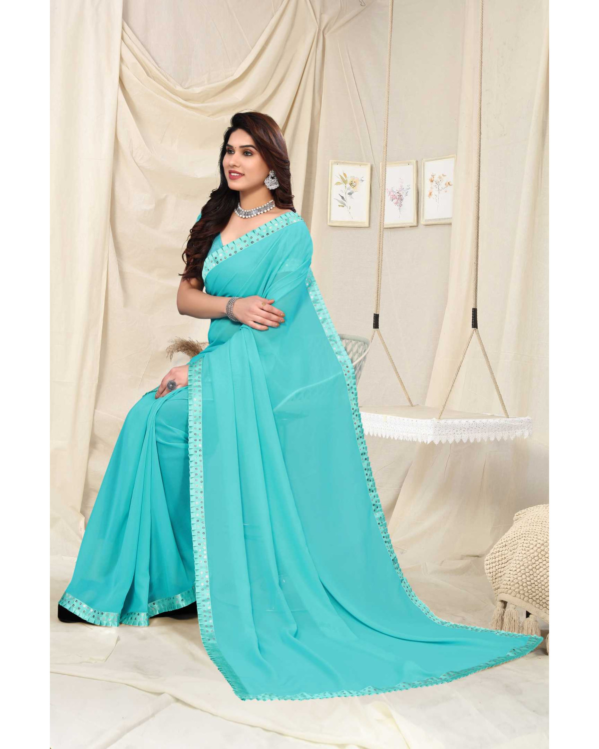 Plain Sky blue Women Party Wear Designer Sarees, Dry clean at Rs 1099 in  Dadhel