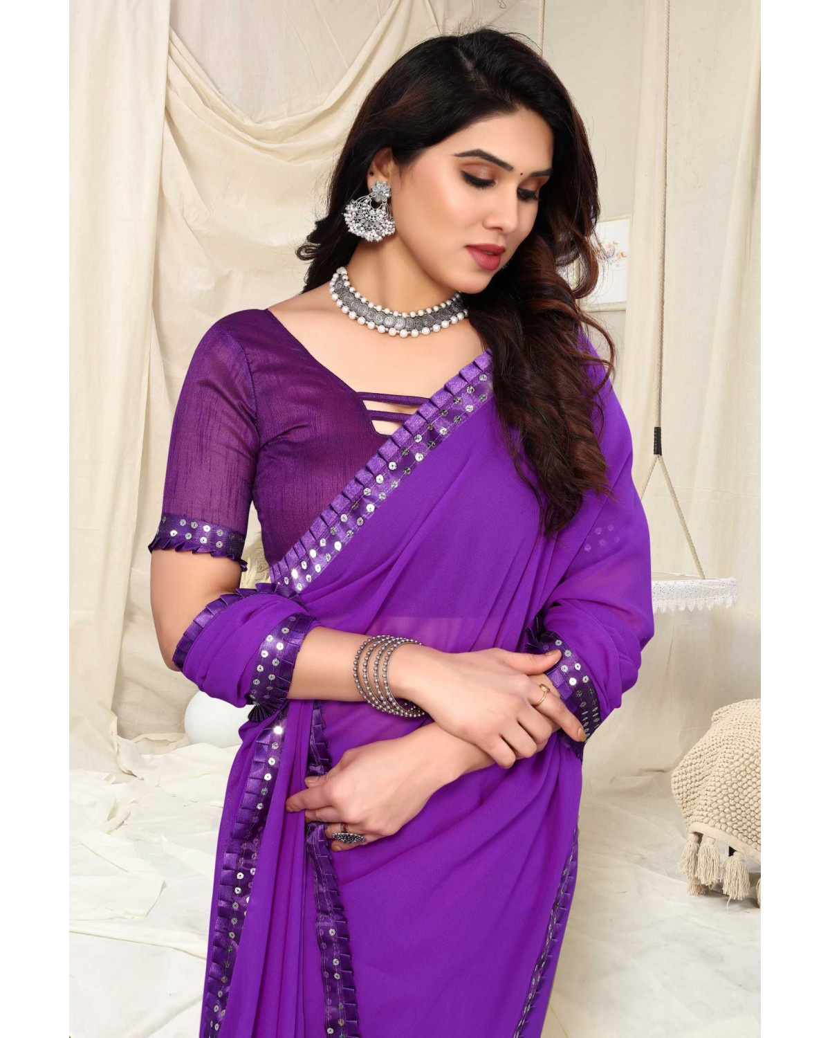 Buy riddhi fashion Embroidered Bollywood Chiffon Purple Sarees Online @  Best Price In India | Flipkart.com
